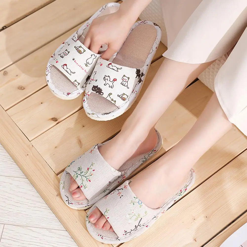 Flax Linen Lightweight Flat Breathable Slipper