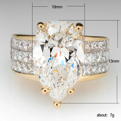 Luxury Gold Water Drop CZ Brilliant White Cubic Zirconia Rings