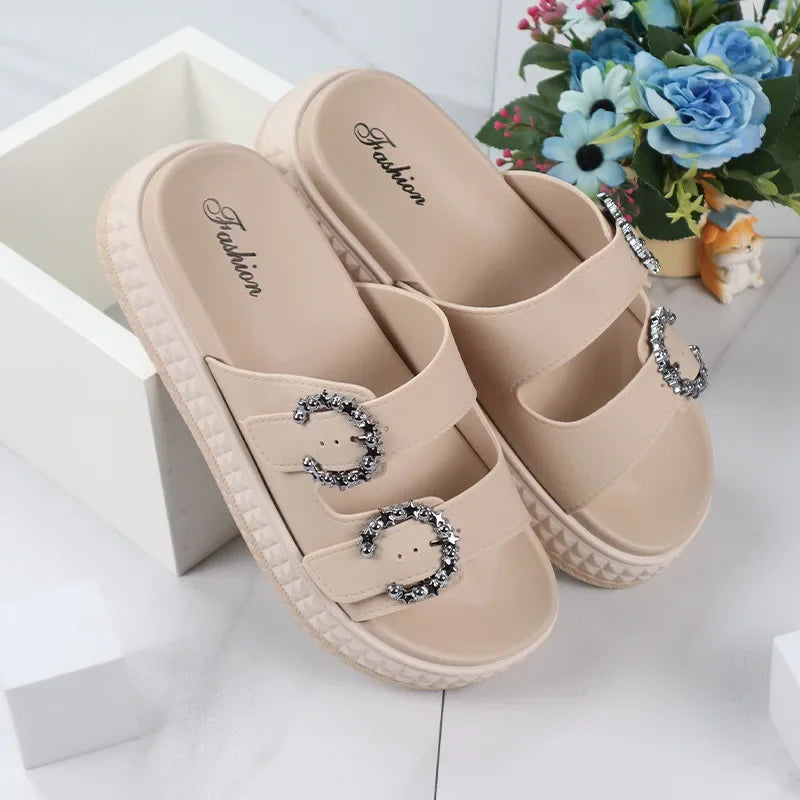 Thick Sole Adjustable Strap Slippers