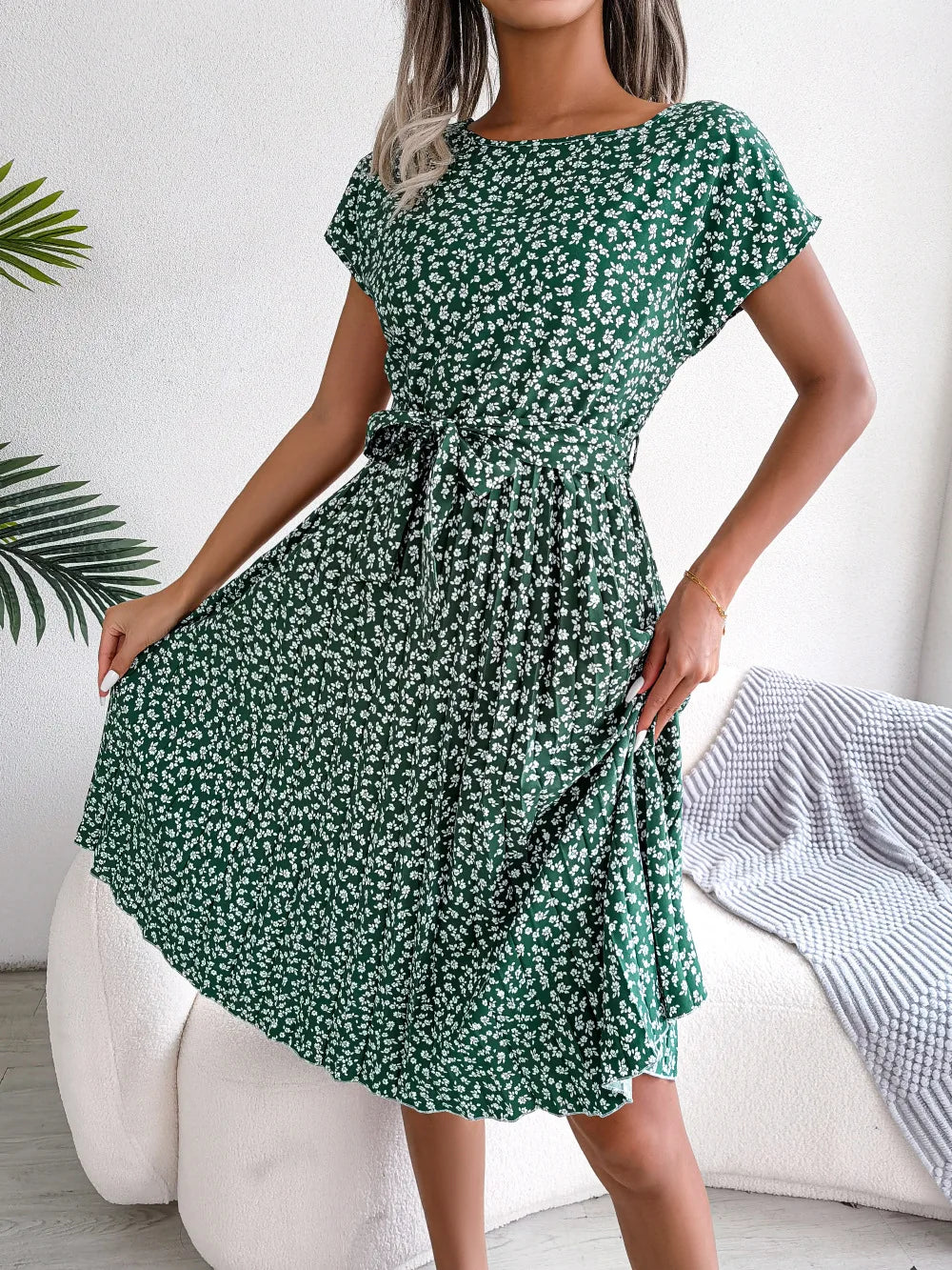 Short Sleeve High Waist Dress