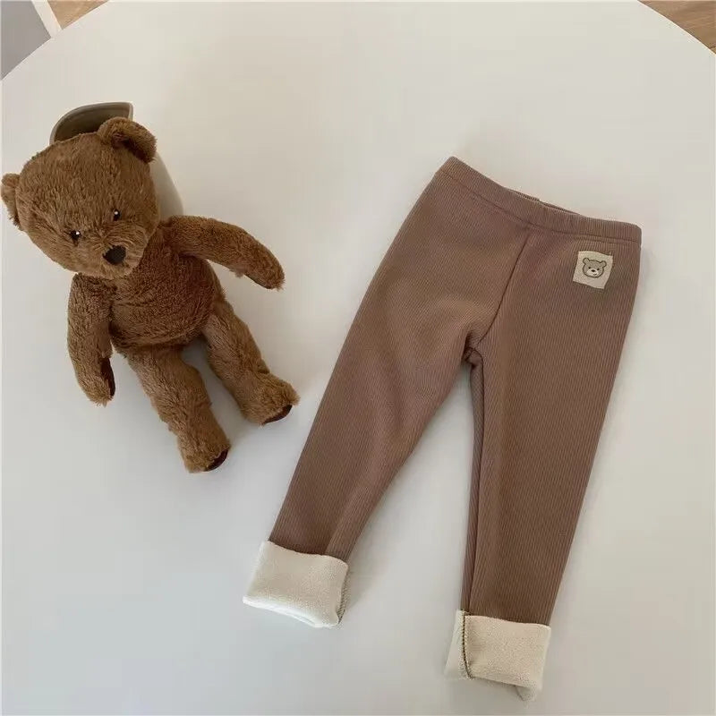 Autumn Fleece Cartoon Bear Elastic Skinny Warm Leggings