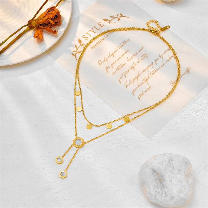 Stainless Steel Round Roman Dial Long Necklace