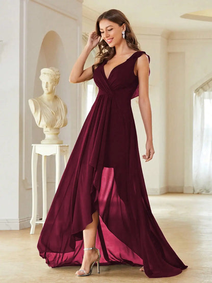 Mgiacy Surplice Front Ruffle Trim Prom Dress