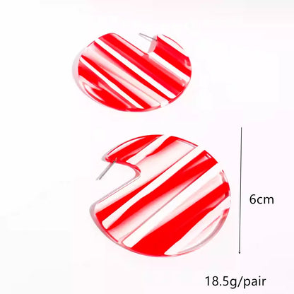 Red Striped Large Circular Acrylic Hoop Geometric Acetate Stud Earring Earrings