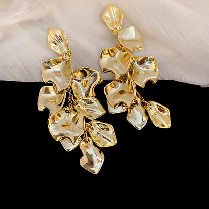Bohemian Rose Petal Flower Drop Long Tassel Earrings