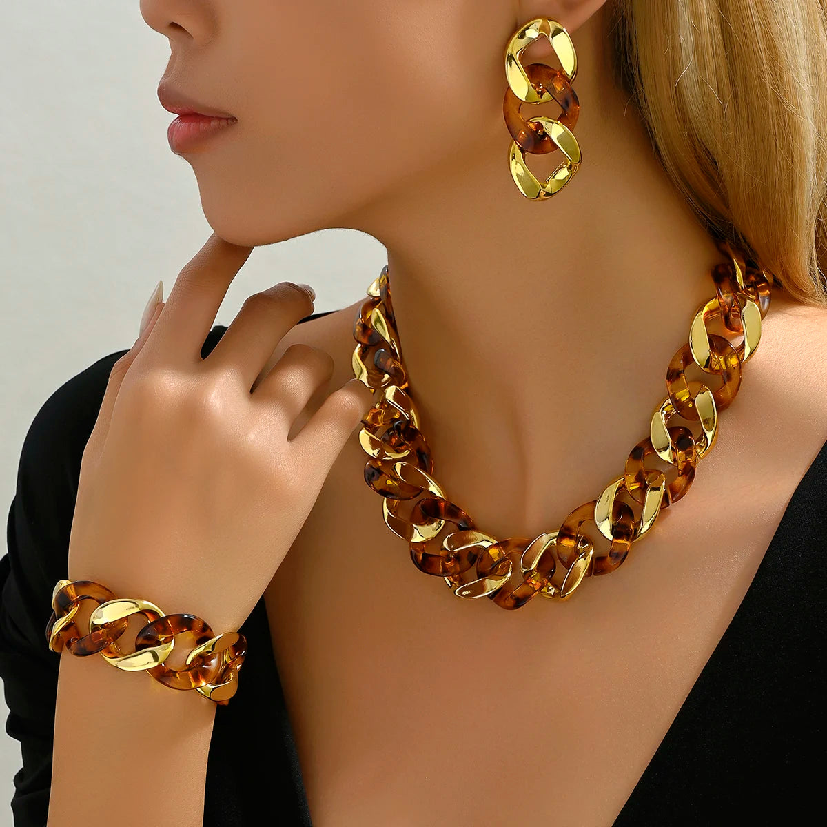 Exaggerated Necklace bracelet earrings set