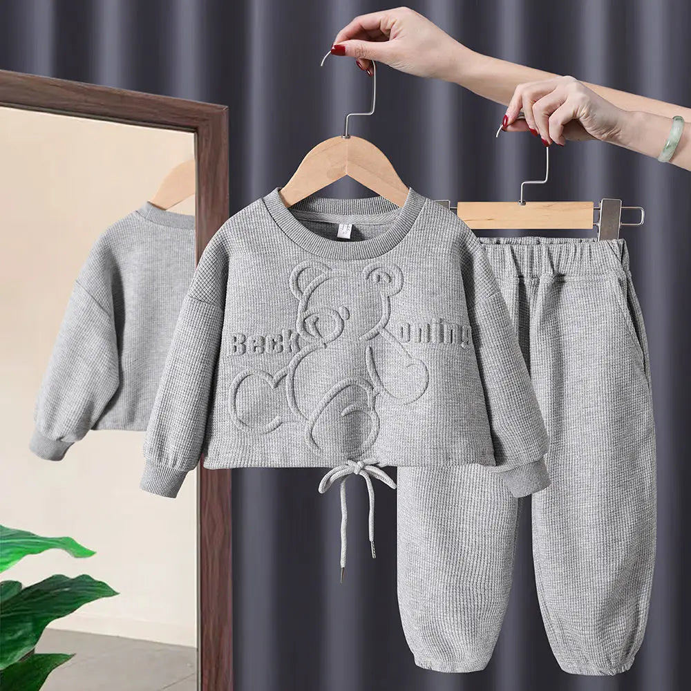Spring Round Neck Long Sleeve Sweater Hoodie Set