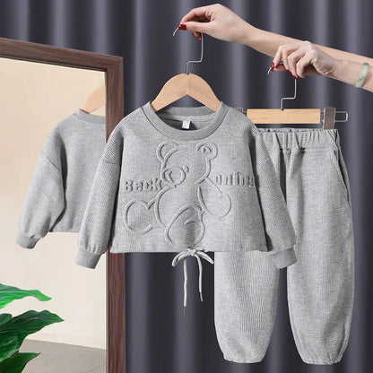 Spring Round Neck Long Sleeve Sweater Hoodie Set