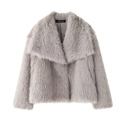 Spring Summer Casual Faux Fur Brown Warm Oversized Elegant Coats