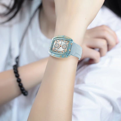 Affordable Macaron-Colored Barrel-Shaped with Silicone Strap Watch