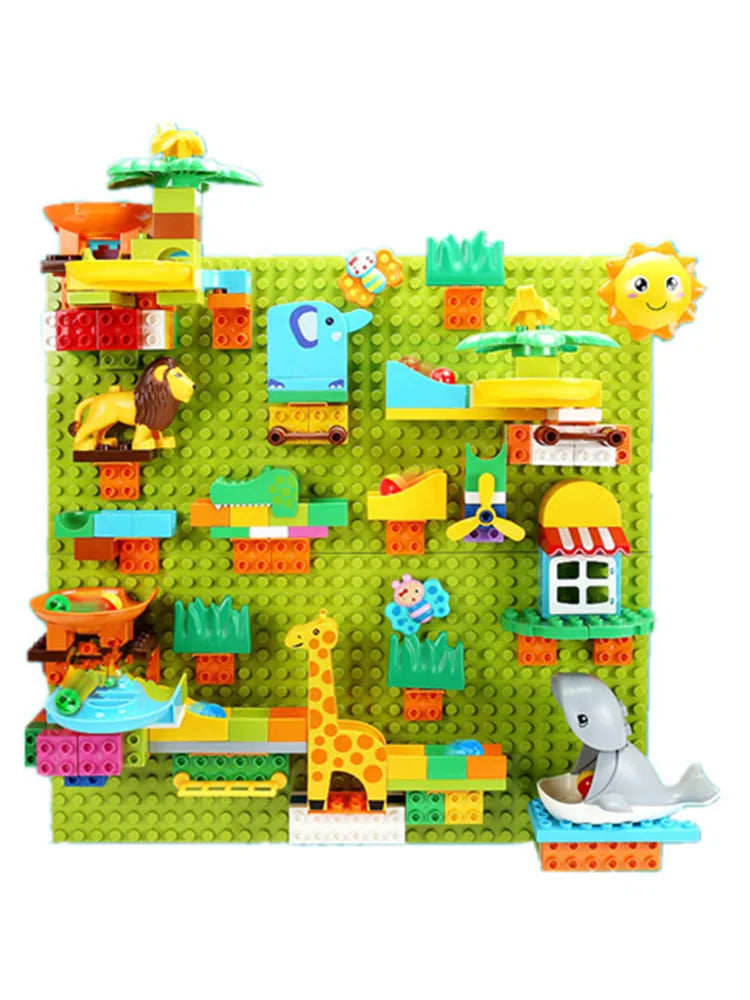 Big Building Blocks Marble Race Run Track Dinosaur Part Maze Toy
