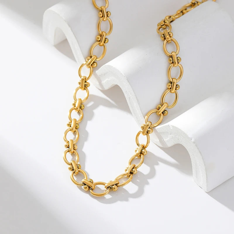 316L Stainless Steel Metal Chain 18K Gold Plated Neck Chain Waterproof Necklace