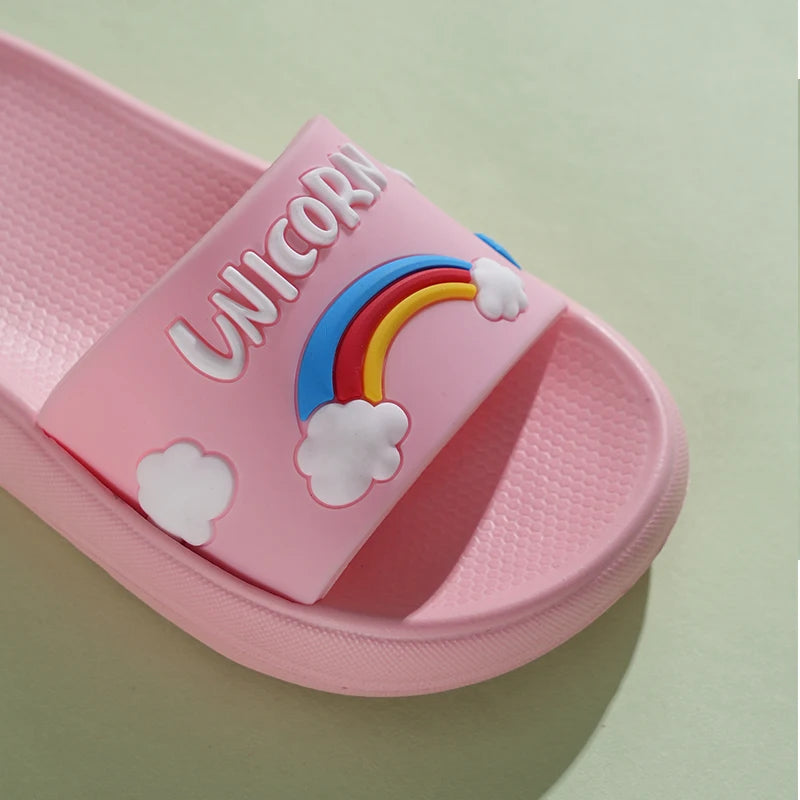 Pink Blue Unicorn Cartoon Toddler Girl Slippers