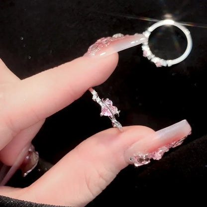 Romantic Lovely Pink Bowknot with Micro Bow Tie Zircon Rings