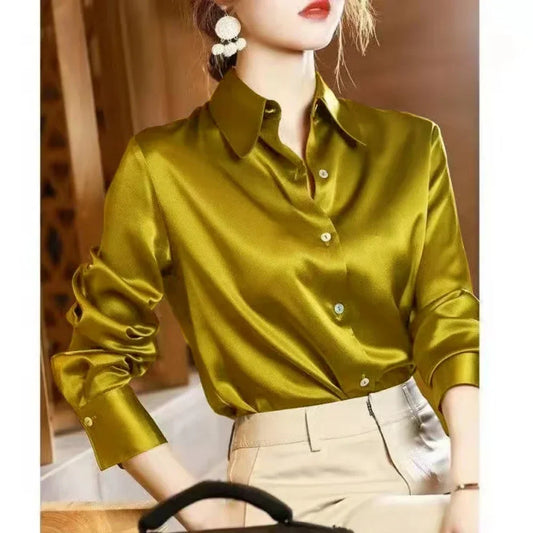 Casual Elegant Satin Long Sleeved Shirt