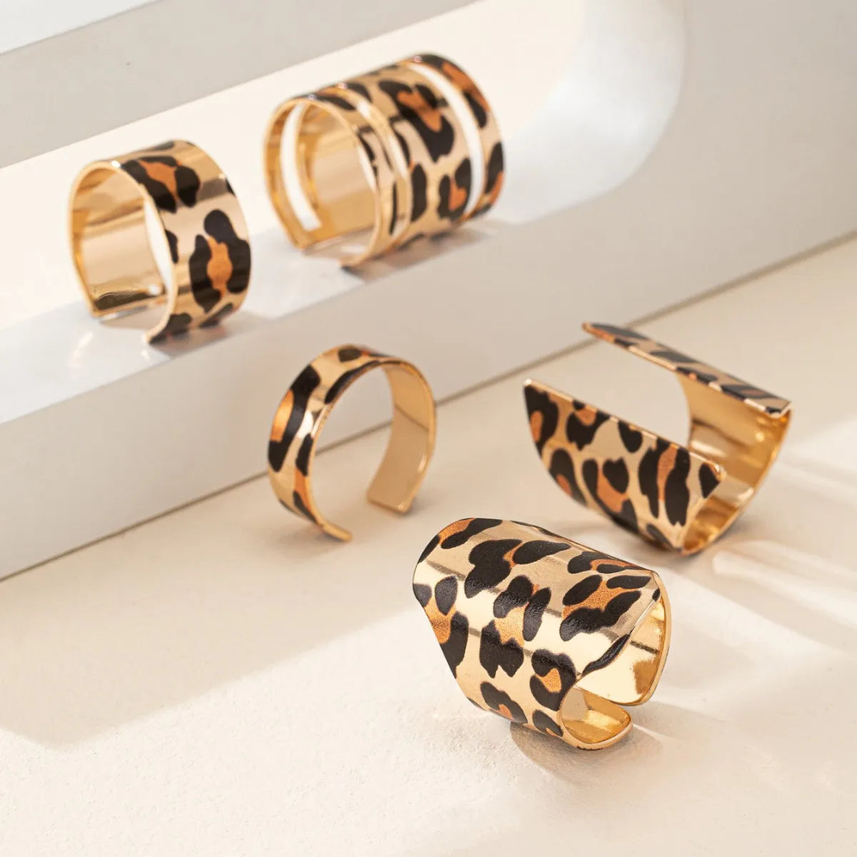 5PCS Set Personalized Printed Leopard Print Ring Set