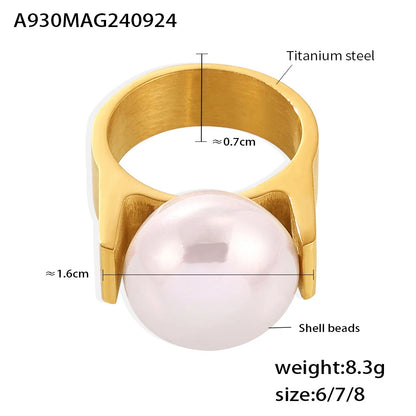 316L Stainless Steel Y Shaped Big Imitation Pearl Rings