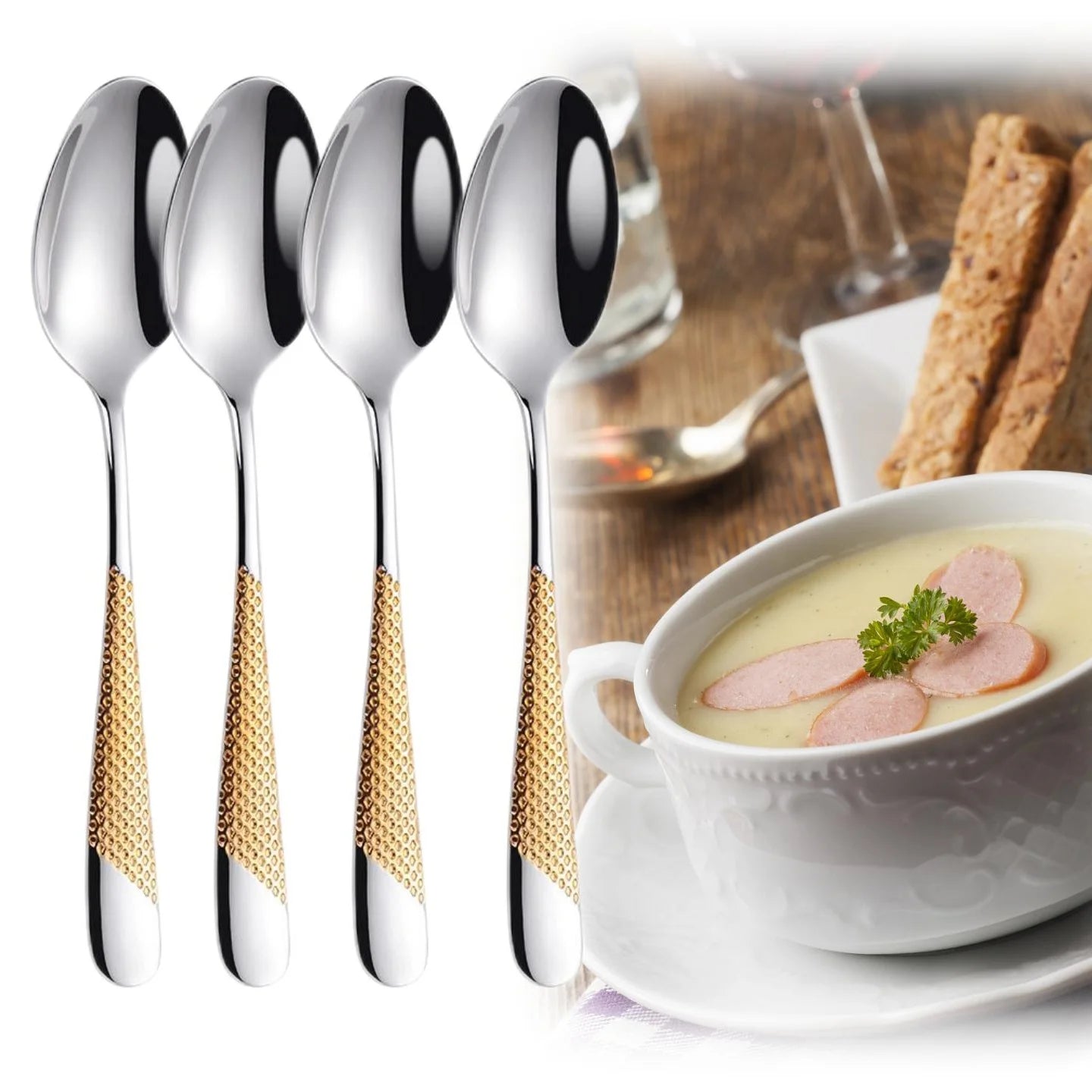 7.95"Luxury Gold Plated Dinner Spoon Set