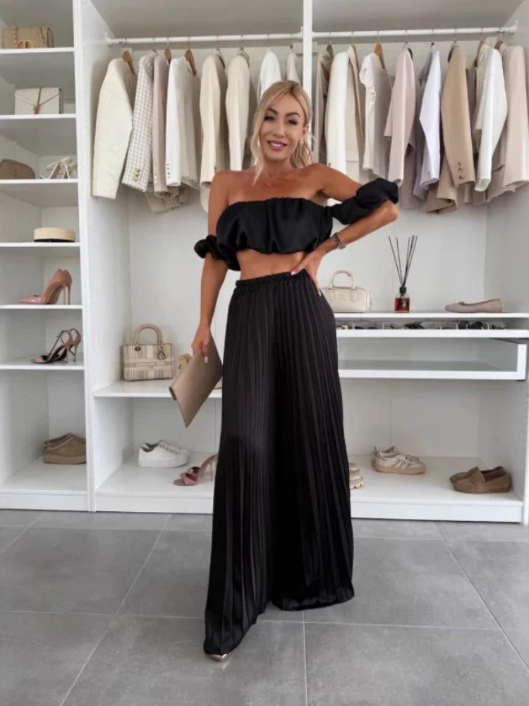 Elegant strapless casual pants Set