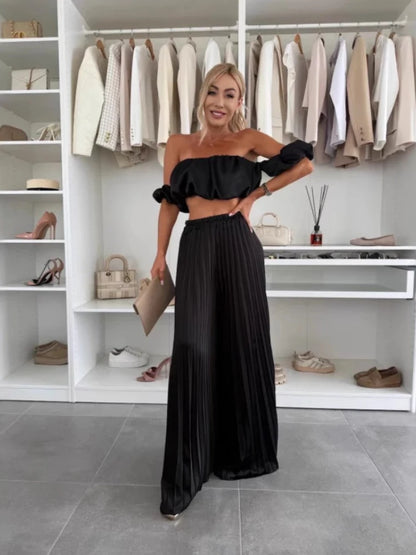 Elegant strapless casual pants Set
