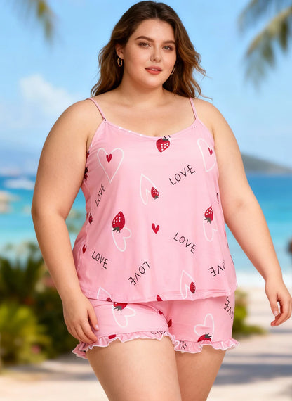 Plus Size Heart Print Cami Shorts Pajama Set