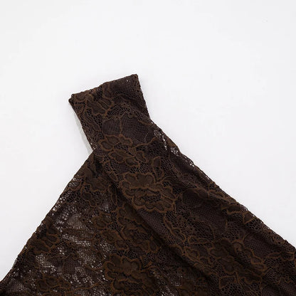 Vestido largo sexy de encaje con un solo hombro