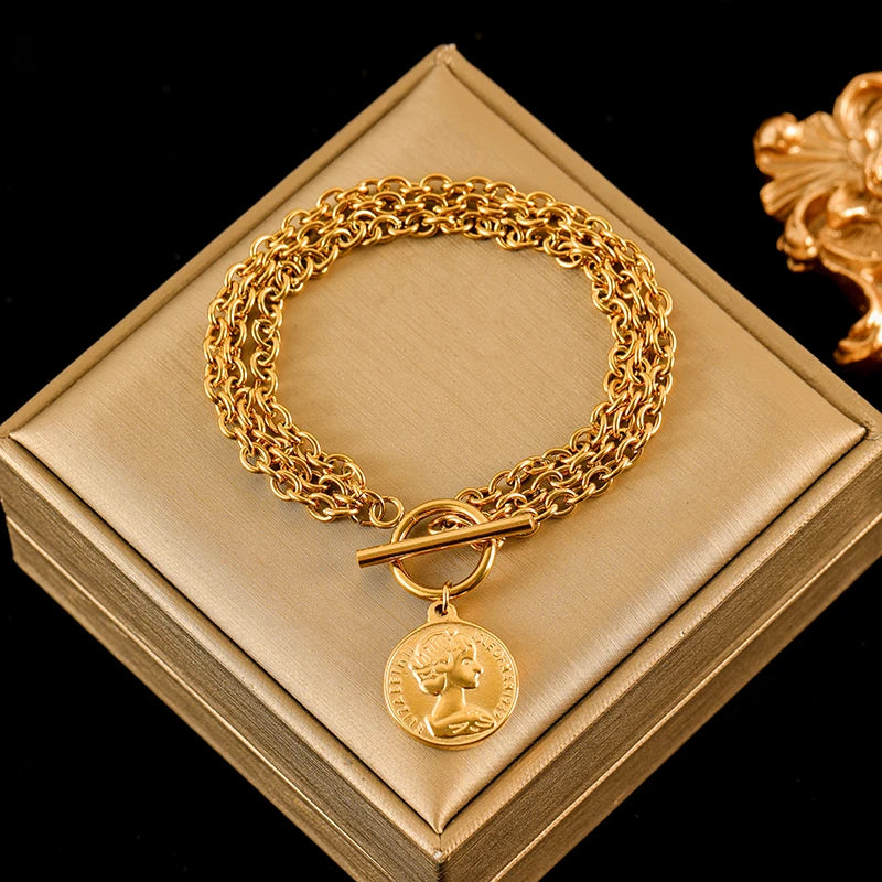 Stainless Steel Gold Starfish Moon Star Bracelet
