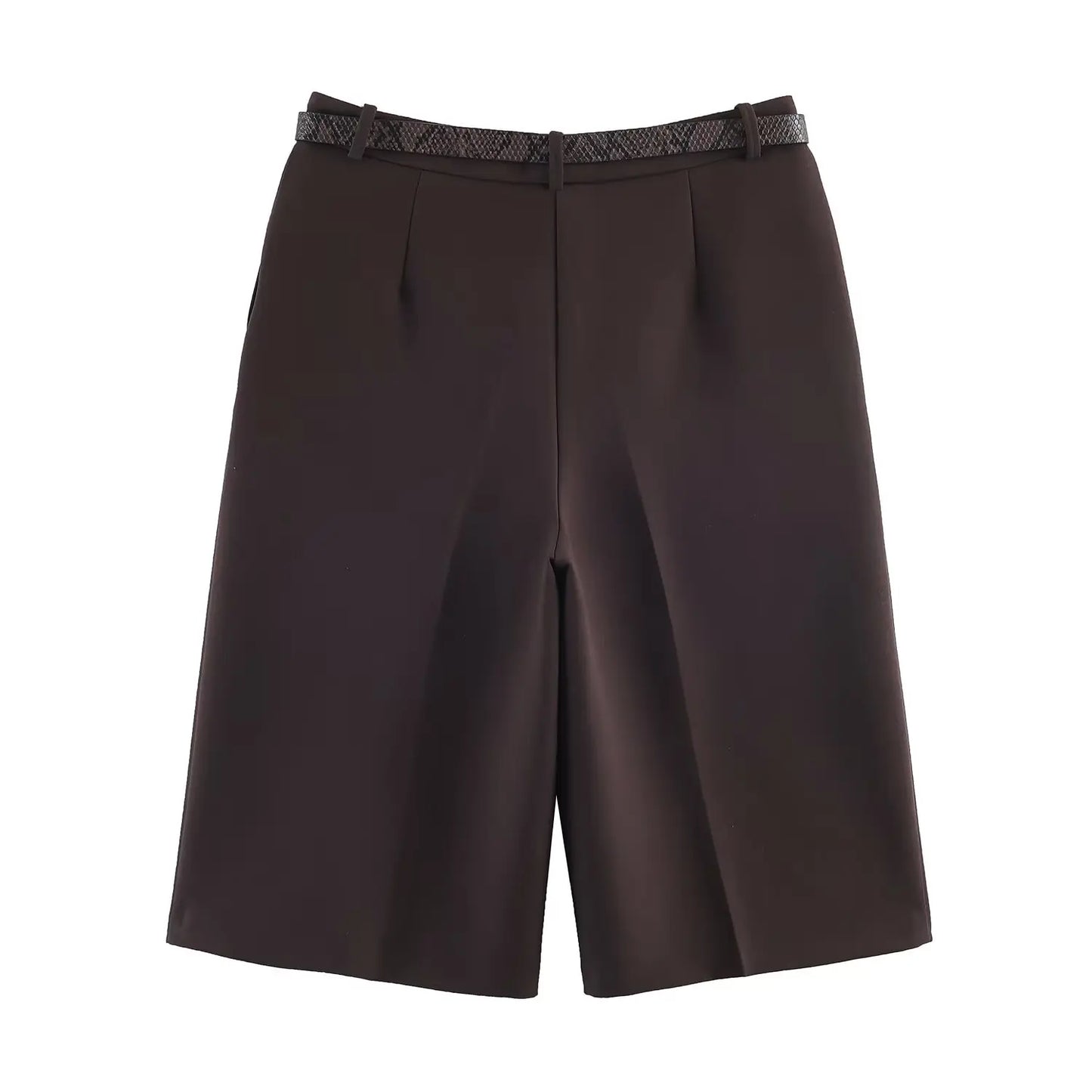 Long Style Casual Shorts Vintage High Waist With Belt Shorts