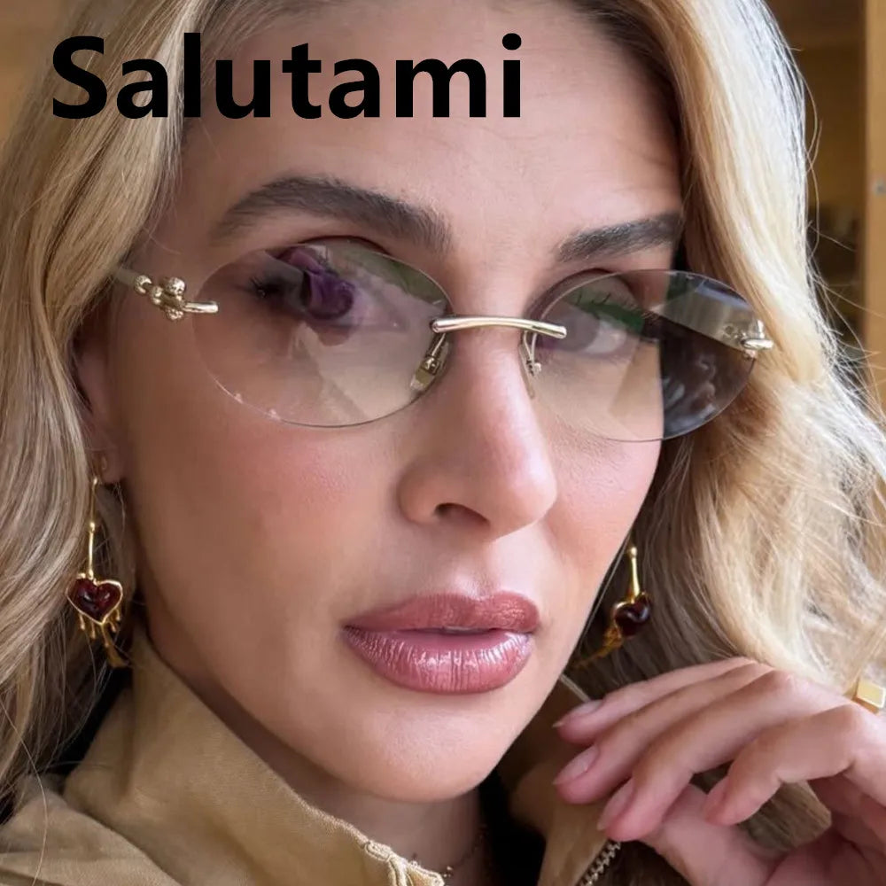 Cutting rimless small round sunglasses