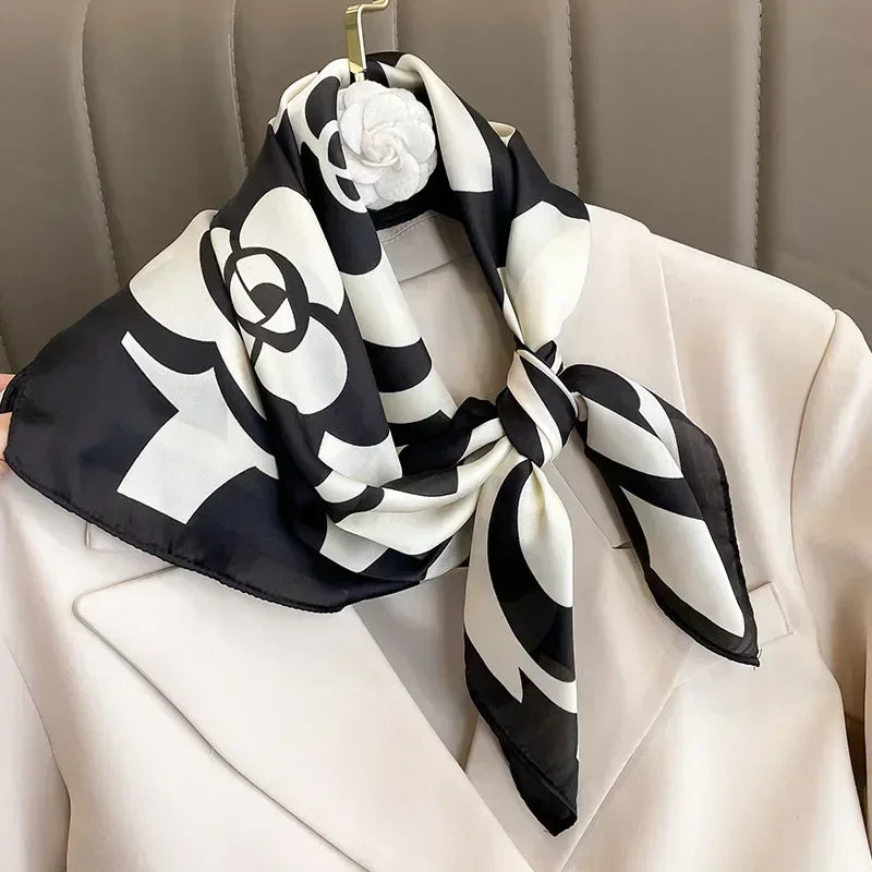 Luxury Silk Square Scarf Soft Satin Horse Hairband Hijab Headband Shawl