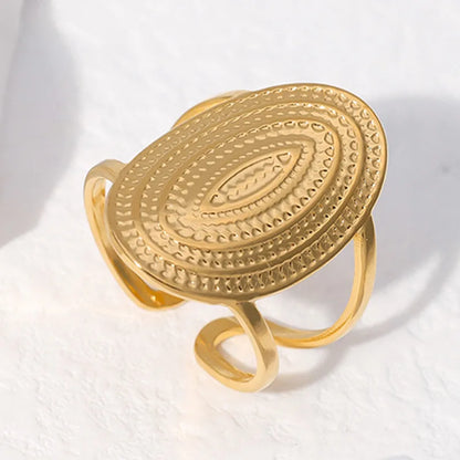 Vintage Punk Elliptical Broad Surface Adjustable Opening Stainless Steel Ring
