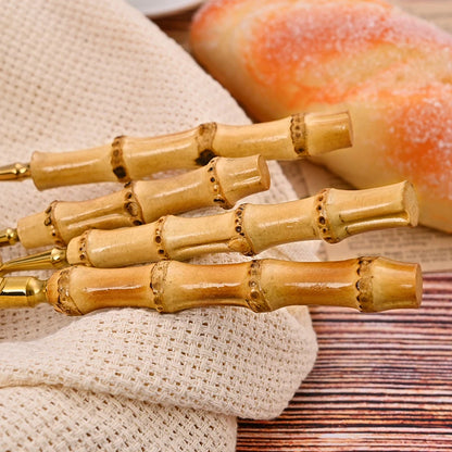 Natural Bamboo Handle Cutlery Set Stainless Steel Tableware Set