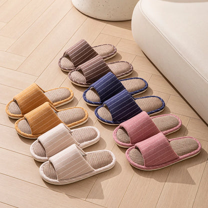 Spring and Autumn Stripe Flax Soft Sole Slippers