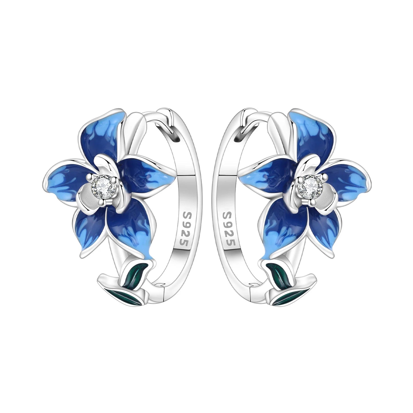 Orstarry Original 925 Sterling Silver Blue Iris Flower Earrings