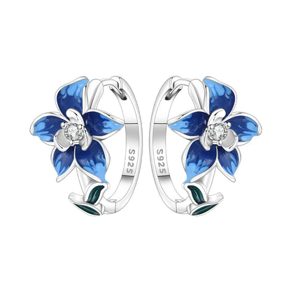 Orstarry Original 925 Sterling Silver Blue Iris Flower Earrings