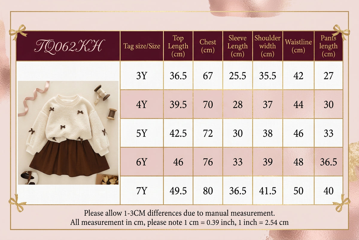Autumn Winter 3-7 Year Round Neck Long Sleeve Bow Korean Version Set