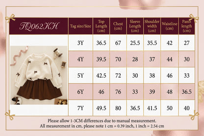 Autumn Winter 3-7 Year Round Neck Long Sleeve Bow Korean Version Set