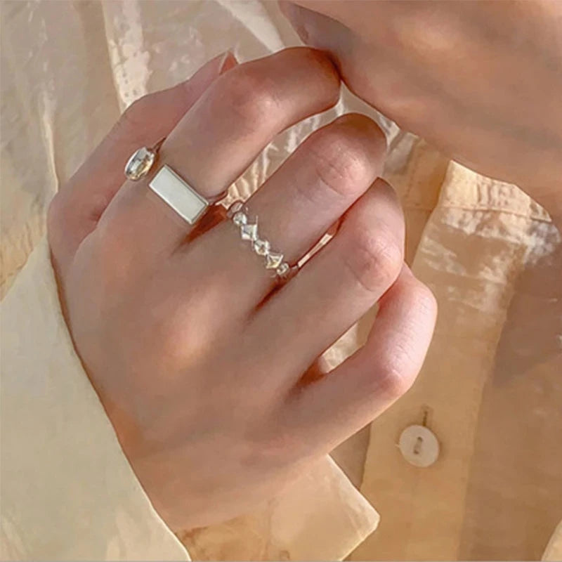 925 Sterling Silver Retro Geometric Asymmetric Rings
