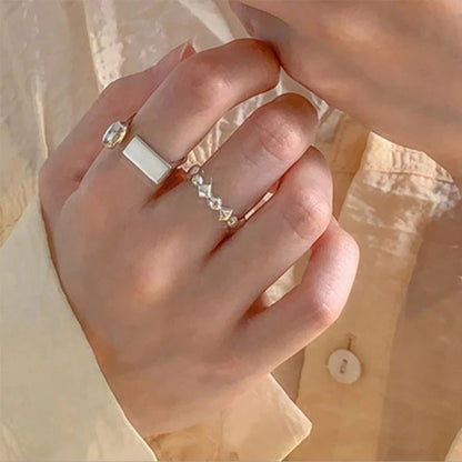 925 Sterling Silver Retro Geometric Asymmetric Rings