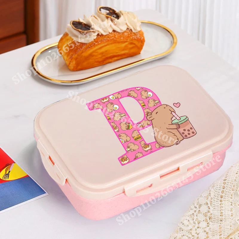 Capybara Cute Lunch Box Girls Capibara Letter A-Z Bento Box