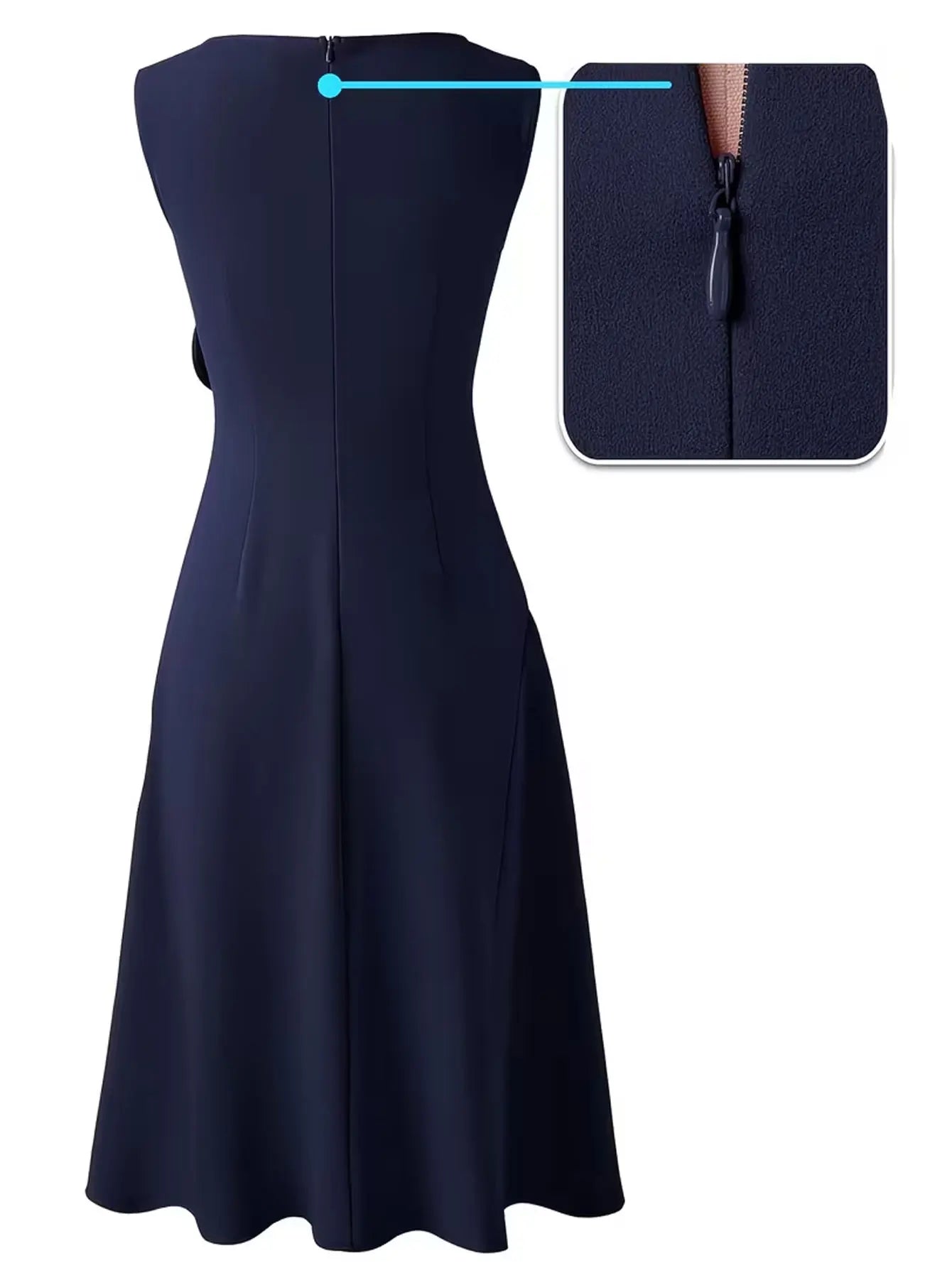 Elegant O-Neck Solid Sleeveless Commute Mid-Calf Slim Ruffle Dress
