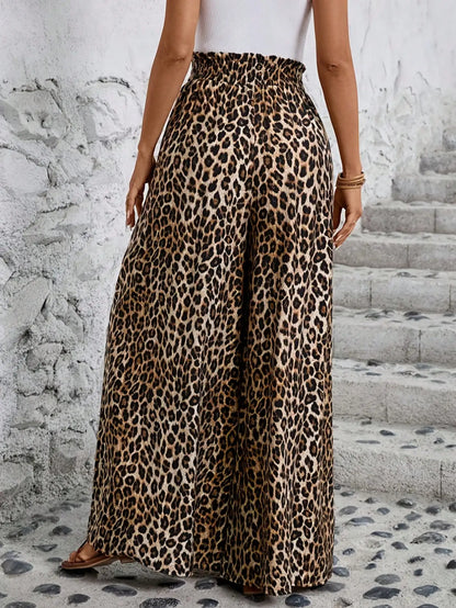 Casual leopard high waist wide leg pants