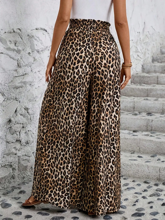 Casual leopard high waist wide leg pants