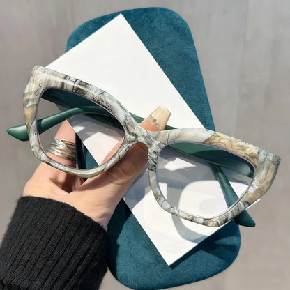 Oversized Flora Printed Large Frame Hyperopia Unisex  Cat Eye Eyeglasses