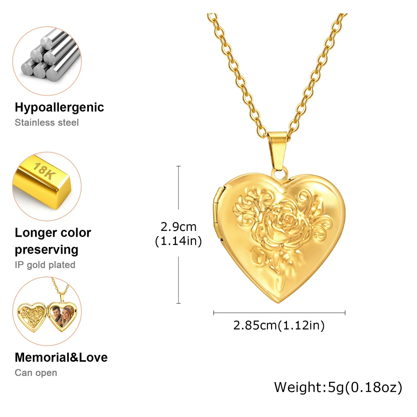Photo Frame Glossy Stainless Steel Necklaces