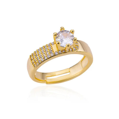 Stainless Steel Round Zircon Geometric Gold Crystal Ring