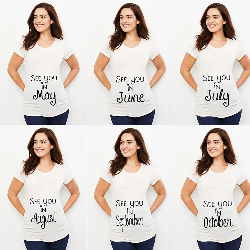 See You In May Print Maternity Short Sleeve T-shirt Pregnancy