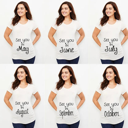 See You In May Print Maternity Short Sleeve T-shirt Pregnancy