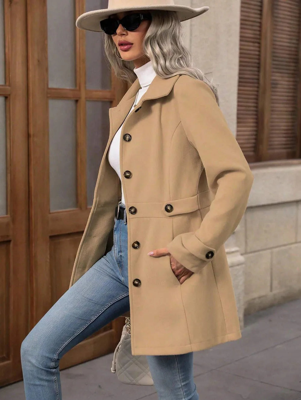 Autumn and Winter Solid Color Woolen Coat