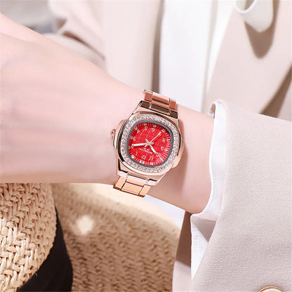 Luxury Digital Diamond Studded Quartz Rose Gold Stainless Steel Strap Watch